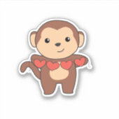 Monkey Cute Animals With Hearts Favorite Animal Aufkleber (Vorderseite)