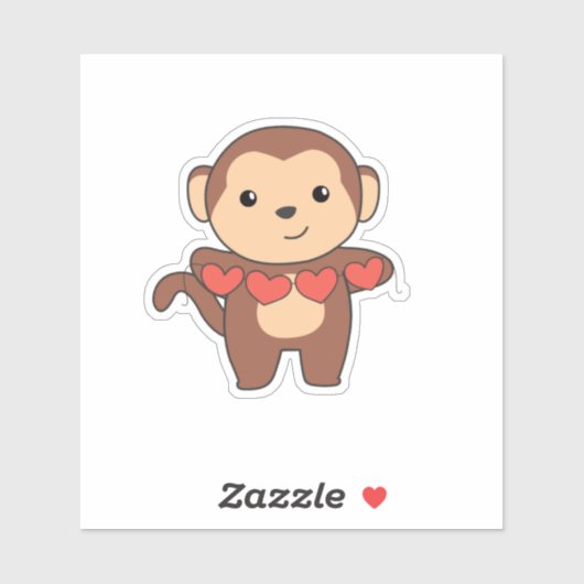 Monkey Cute Animals With Hearts Favorite Animal Aufkleber (Blatt)