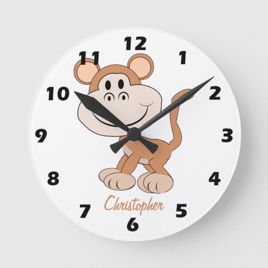 Monkey Design Personalised Runde Wanduhr (Vorderseite)
