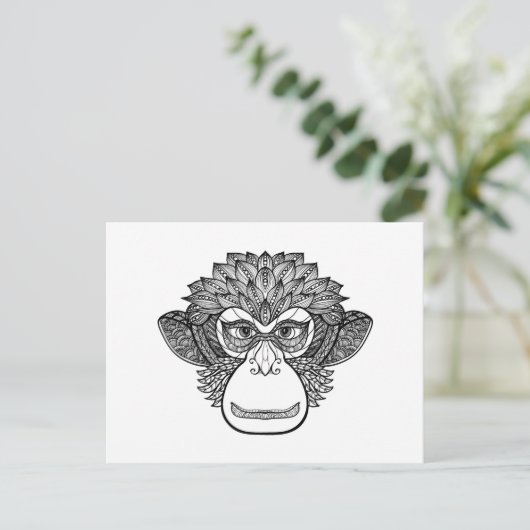 Monkey Doodle Face Postkarte (Stehend Vorderseite)
