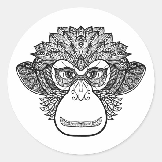 Monkey Doodle Face Runder Aufkleber (Vorderseite)