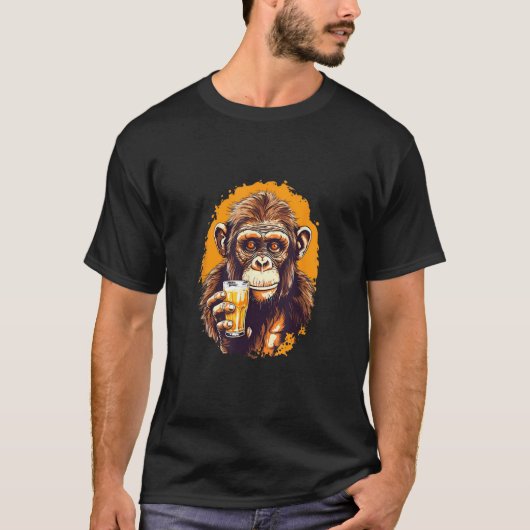 Monkey Drink Beer Funny Beer Drinker Betrunken Gor T-Shirt (Vorderseite)