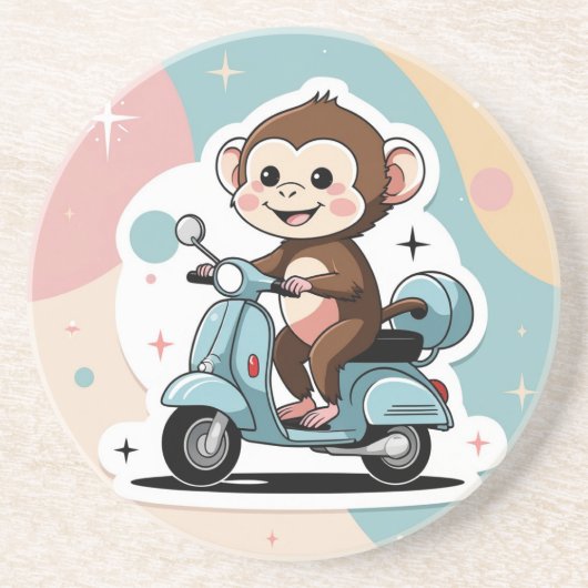 Monkey driving a scooter getränkeuntersetzer (Vorne)