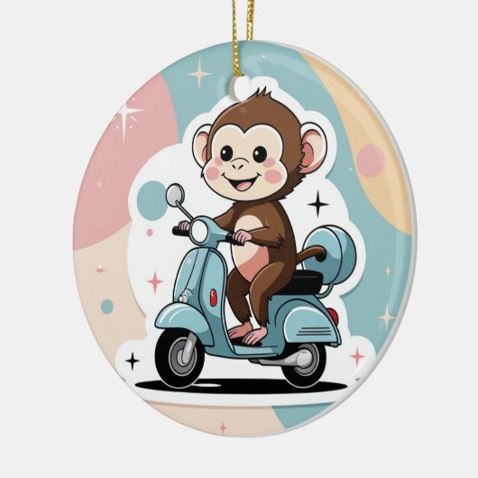 Monkey driving a scooter keramik ornament (Links)