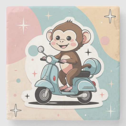 Monkey driving a scooter steinuntersetzer (Vorderseite)