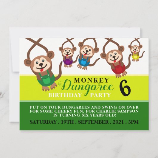 Monkey Dungaree, Kinderpartei Einladung (Vorderseite)