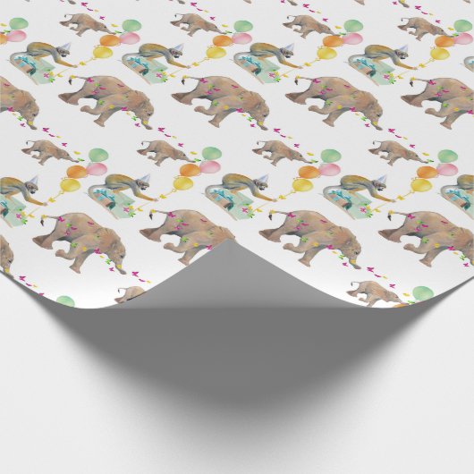 Monkey Elephant Balloon Party Birthday Gift Wrap Geschenkpapier (Ecke)