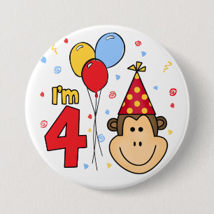 Monkey Face 4. Geburtstag Button
