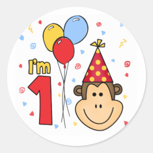 Monkey Face First Birthday Classic Round Aufkleber