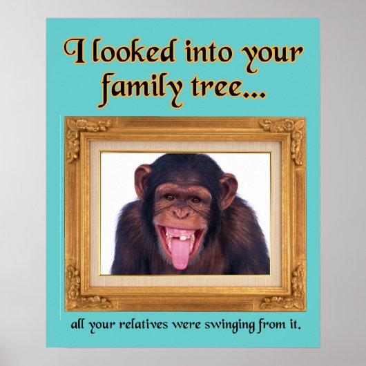 Monkey Family Tree Funny Print Poster Sign Spaß (Vorne)