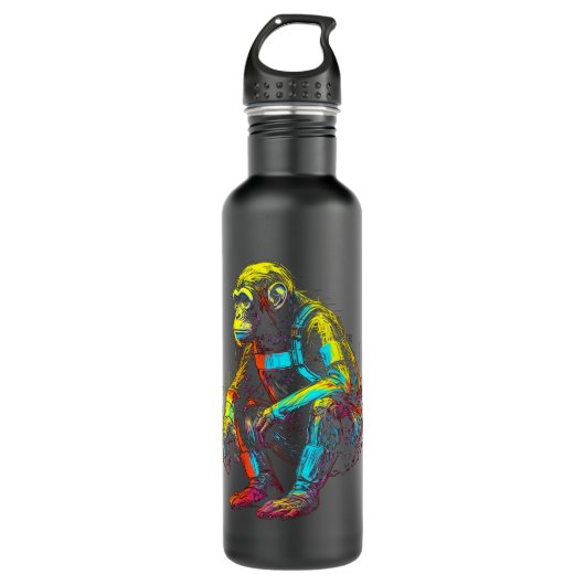 Monkey Fanatsy Chimpanzee Colorful Art Edelstahlflasche (Vorderseite)