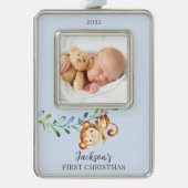 Monkey First Christmas Foto Christmas Rahmen-Ornament Silber (Vorderseite)