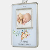 Monkey First Christmas Foto Christmas Rahmen-Ornament Silber (Links)