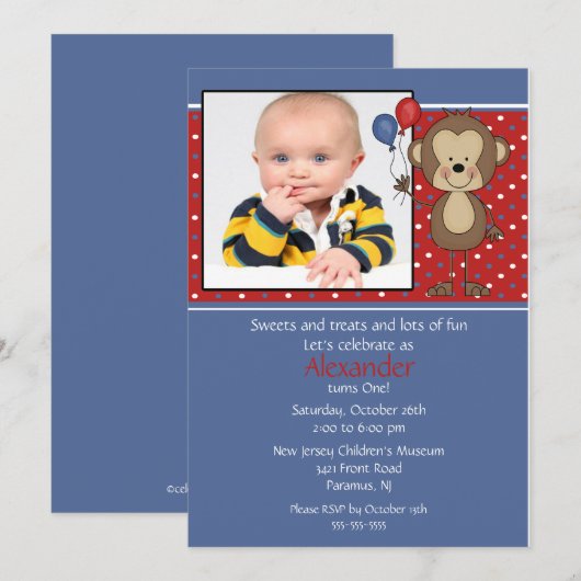 Monkey Foto Geburtstag Einladung (Vorne/Hinten)