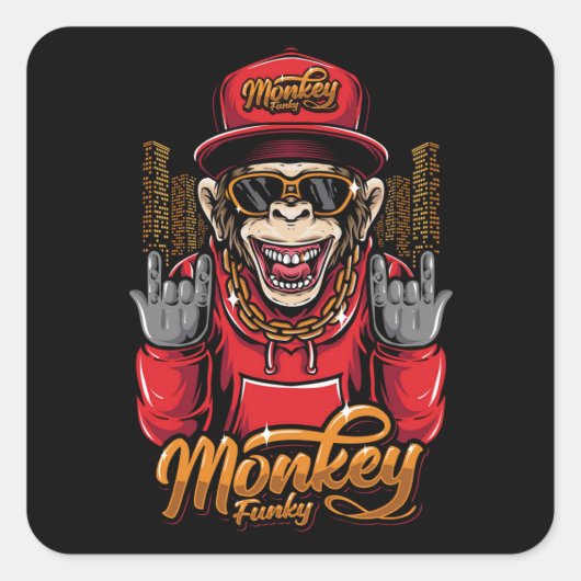 Monkey funky quadratischer aufkleber (Vorderseite)