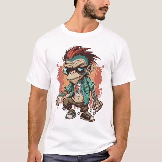 Monkey Gangster Cartoon Herren Basic T - Shirt (Vorderseite)