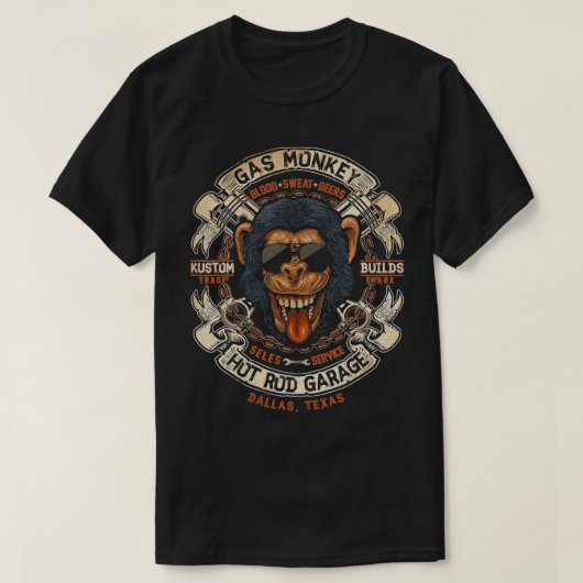 Monkey Gas Crossed Pistons Ribbon Logo  T-Shirt (Design vorne)