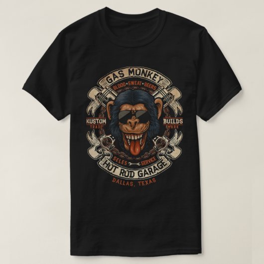Monkey Gas Crossed Pistons Ribbon Logo T-Shirt (Design vorne)