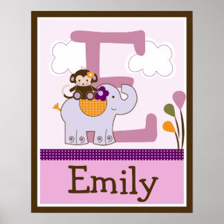 Monkey Girl & Elephant Letter & Name Wall Poster