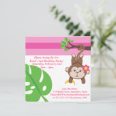 Monkey Girl (Leaf) Einladung zur Geburtstagsparty (Stehend Vorderseite)