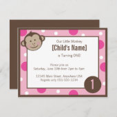 Monkey Girl Pink Birthday Einladung 4,25" x 5,5 (Vorne/Hinten)
