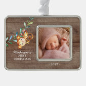 Monkey Girls Baby's First Christmas Foto Ornament Rahmen-Ornament Silber (Vorderseite)