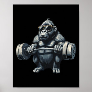 Monkey Gorilla Bodybuilding Muscles Fitness Gym Poster