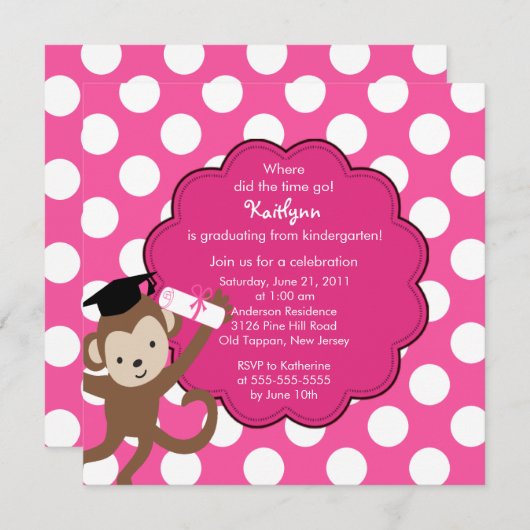 Monkey Grad Abschluss Einladung für Mädchen (Vorne/Hinten)
