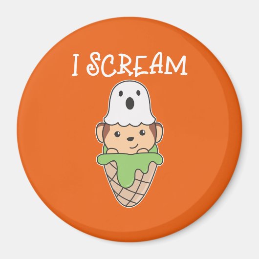 Monkey Halloween Ghost I Schrei Eispuff Magnet (Vorne)