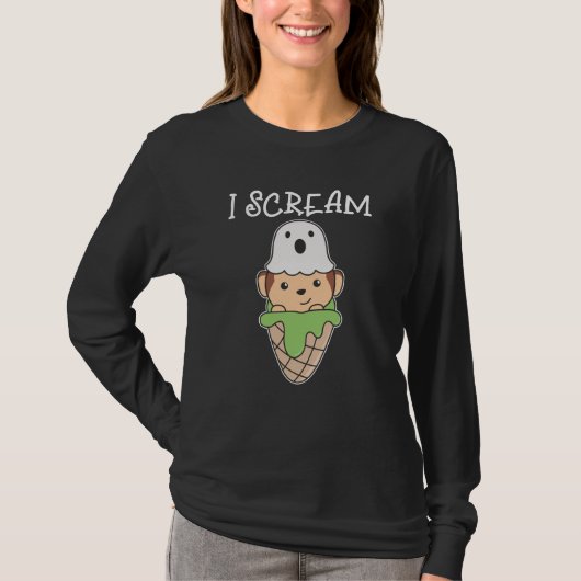 Monkey Halloween Ghost I Scream Ice Pun T-Shirt (Vorderseite)