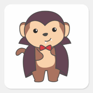 Monkey Halloween Niedlich Devil Kids Vampir Kostüm Quadratischer Aufkleber