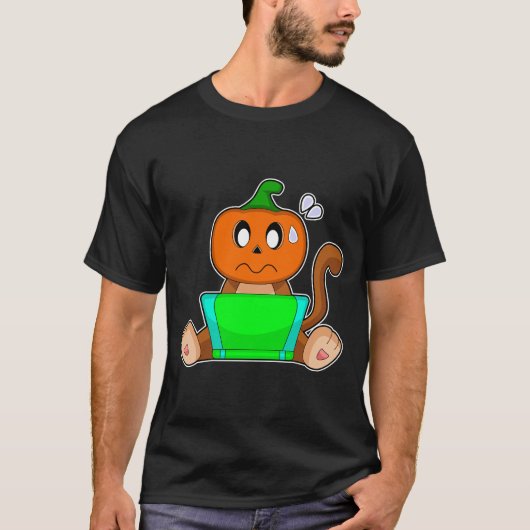 Monkey Halloween Pumpkin Laptop T-Shirt (Vorderseite)