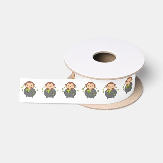Monkey Happy Halloween Cauldron Bat Satinband (Spule)