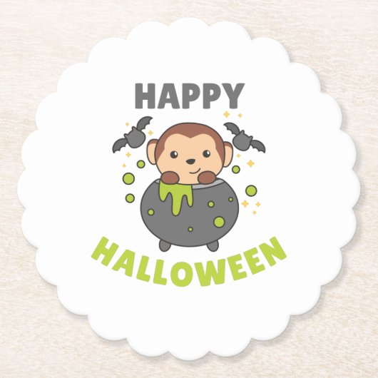 Monkey Happy Halloween Cauldron Bat Untersetzer (Vorderseite)