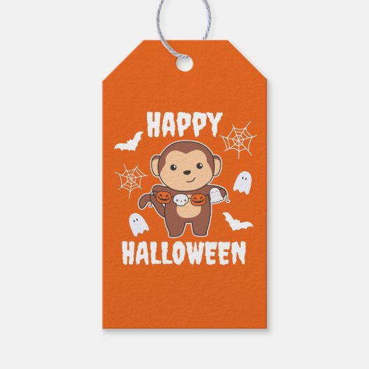 Monkey Happy Halloween Pumpkin Bat Kostüm Geschenkanhänger (Vorderseite)