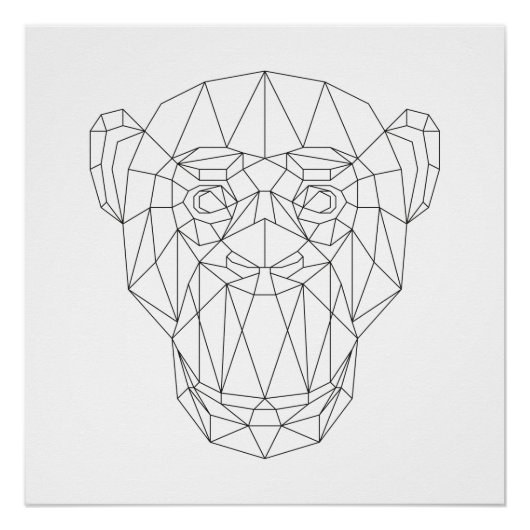 Monkey Head Geometrie Schwarz & Weiß Moderne Kunst Poster (Vorderseite)