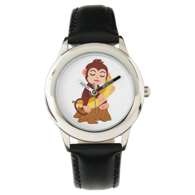 Monkey Holding Banana Cartoon Armbanduhr (Vorderseite)