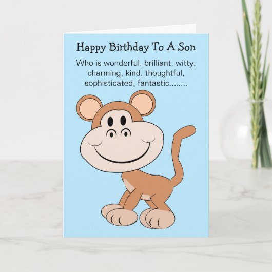 Monkey Humour Son Birthday Card Karte (Vorderseite)