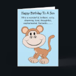 Monkey Humour Son Birthday Card Karte<br><div class="desc">Grußkarten Affen humorvolle Geburtstagskarte. Passen Sie diese humorvolle Geburtstagskarte mit jedem beliebigen Text an und lassen Sie ihn dann ausdrucken und an Sie senden oder laden Sie ihn sofort auf Ihr Mobiltelefon. Sollten Sie Hilfe bei der Anpassung benötigen, kontaktieren Sie uns über den Link auf dieser Seite. Affe humorvolle Geburtstagskarte...</div>