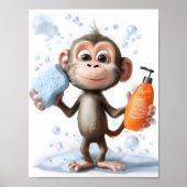 Monkey Illustration, Funny Bath Art, spielerisch Poster (Vorne)