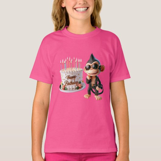  Monkey in Dark Glasses with a Big Cake, Happy Bir T-Shirt (Vorderseite)