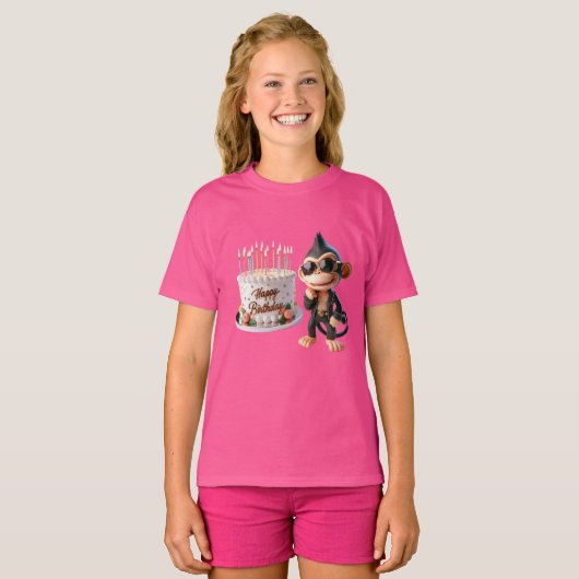 Monkey in Dark Glasses with a Big Cake, Happy Bir T-Shirt (Vorne ganz)