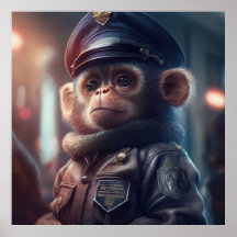 Monkey in einem Polizist Uniform #2 Art Poster