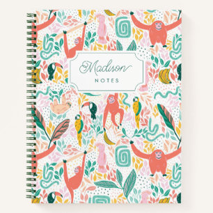 Monkey Jungle Animals Tropical Blätter Notizblock