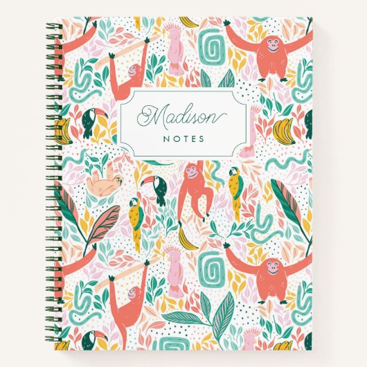 Monkey Jungle Animals Tropical Blätter Notizblock (Vorderseite)