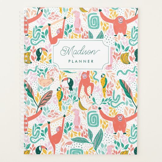 Monkey Jungle Animals Tropical Blätter Planer (Vorderseite)