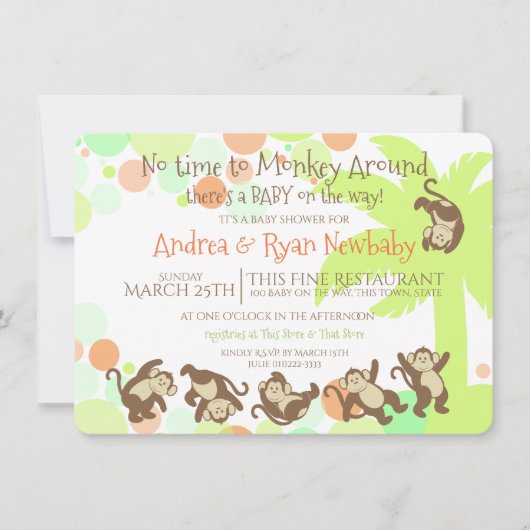 Monkey Jungle Baby Dusche Einladung (Vorderseite)