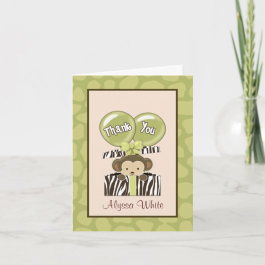 Monkey Jungle Baby Shower CA Danke Note Card (Vorderseite)