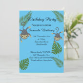 MONKEY JUNGLE BLAUE KINDER GEBURTSTAG EINLADUNG (Stehend Vorderseite)