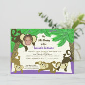 Monkey Jungle Geburtstag mit Foto Einladung (Stehend Vorderseite)